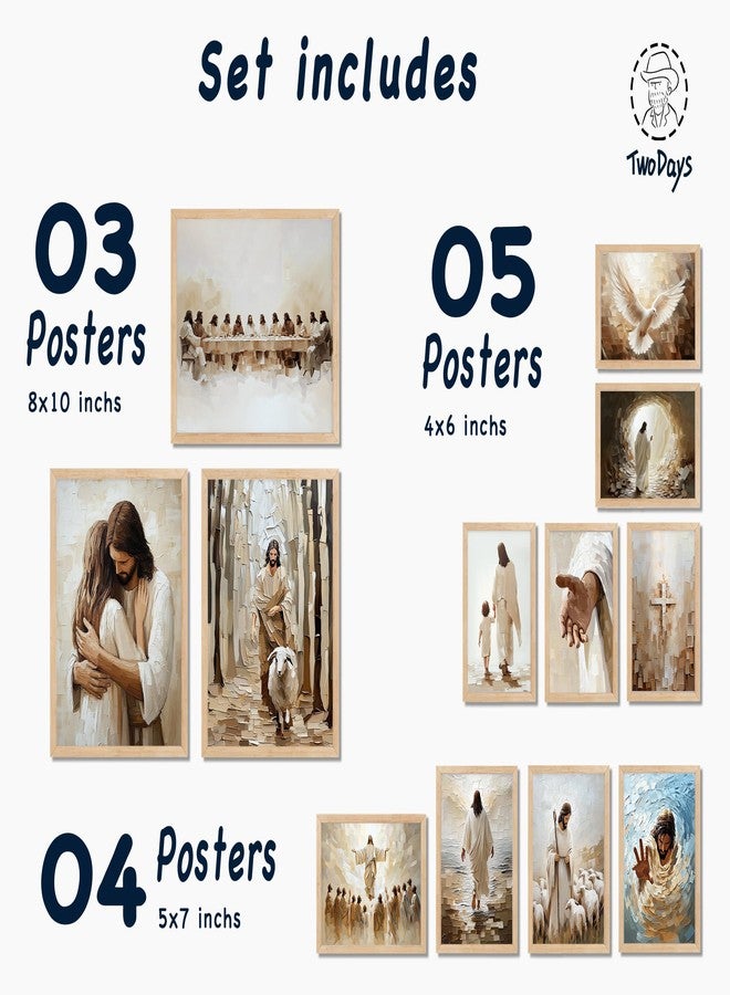 TwoDays Jesus Christian Wall Art - Religious Artwork for Home Decor, Christ God Scripture Poster, Bible Verses Story Painting for Prayer Room (Multi Sizes, Set of 12, 8"x10" Largest, UNFRAMED) - Image 2
