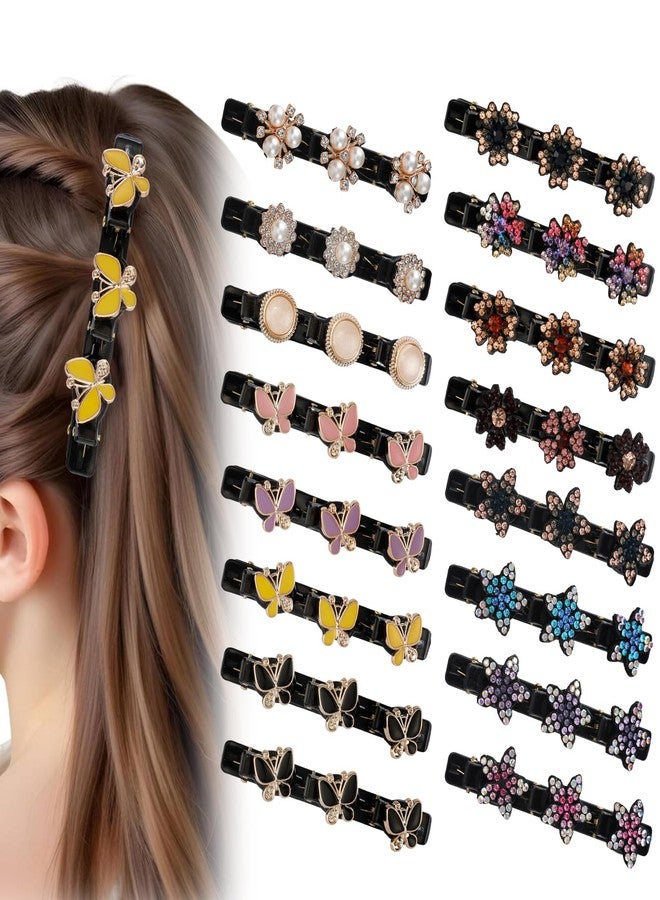 WATUNID 16PCS Sparking Crystal Stone Braided Hair Clips, Duckbill Clips for Hair with 3 Small Hair Barrettes, Shiny Rsvelte Rhinestone Flower Hair Clips for Women and Girls - Image 1