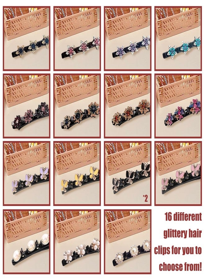 WATUNID 16PCS Sparking Crystal Stone Braided Hair Clips, Duckbill Clips for Hair with 3 Small Hair Barrettes, Shiny Rsvelte Rhinestone Flower Hair Clips for Women and Girls - Image 3