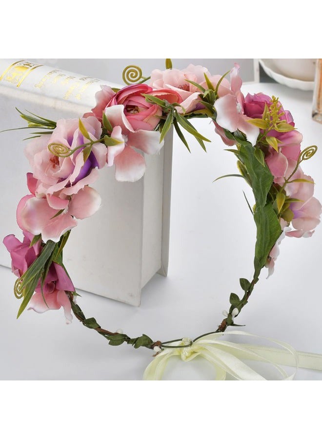 YnimioAOX Handmade Adjustable Flower Wreath Headband Halo Floral Crown Garland Headpiece,N31-pinklish purple - Image 5