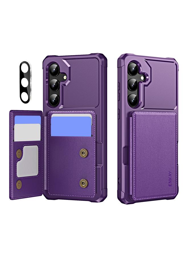 ENKAY For Samsung Galaxy A55 5G ENKAY Hat-Prince Card Slot Wallet TPU Back Leather Phone Case with Lens Film(Purple)