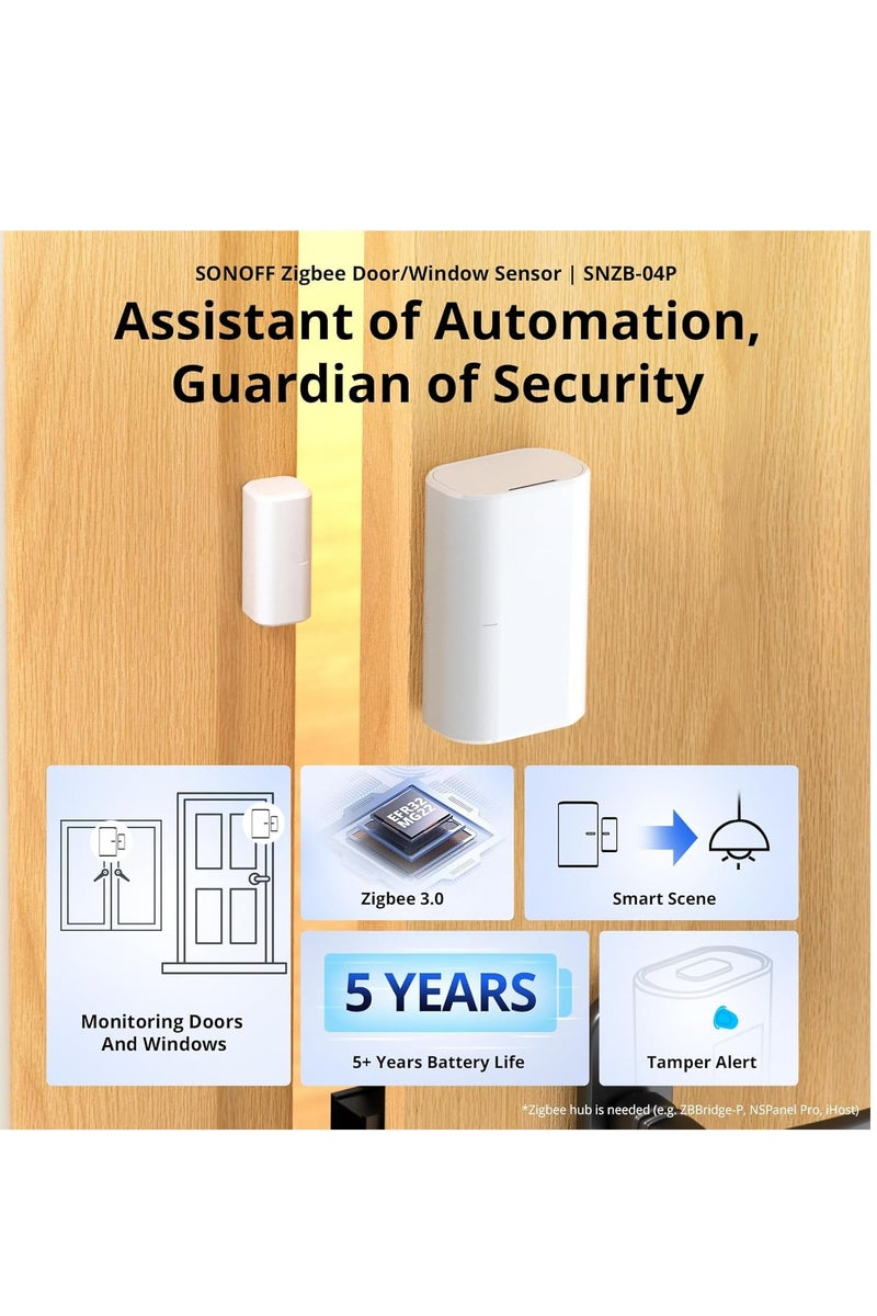 SONOFF SONOFF SNZB-04P ZigBee Wireless Door Window Sensor, Send Alert to Your Smartphone for Home Security, Compatible with Alexa/Google Home, SONOFF Zigbee Hub Required, Batteries Included 2 PCS - Image 2