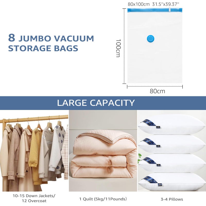 BoxLegend Vacuum Storage Bags with Large Size Hand Pump 8 Jumbo 31.5â€™â€™x39.37â€™' Thickened Vacuum Seal Bags for Clothing Space Saving Vacuum Pack Storage Bags for Pillow Comforters Bedding - Image 2
