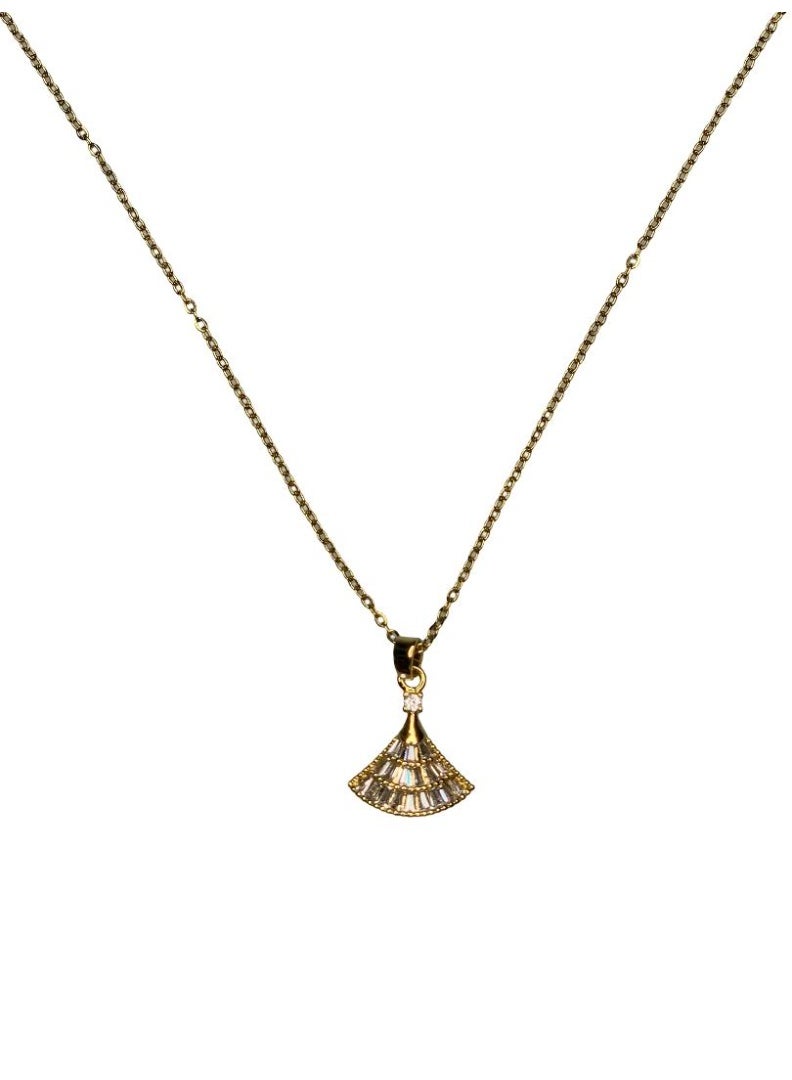 Influence Germany Fan-Shaped Crystal Pendant Necklace – Gold-Tone Stainless Steel - Image 3