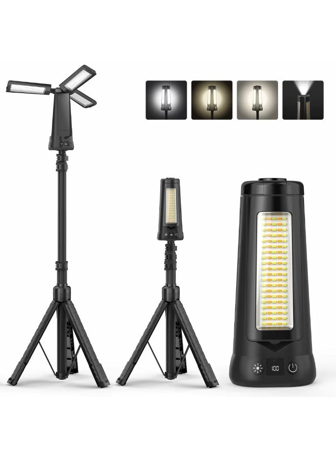 بلو فاير حامل إضاءة قابلة للشحن للرحلات 7 أقدام | إضاءة LED محمولة للعمل بقدرة 5500 لومين، قابلة للتعتيم مع 3 ألوان للضوء (6500K/4500K/3500K)، بطارية 15000mAh، فانوس طوارئ لاسلكي، مع حامل ثلاثي قابل للفصل للاستخدام الخارجي والعمل والطوارئ - Image 1