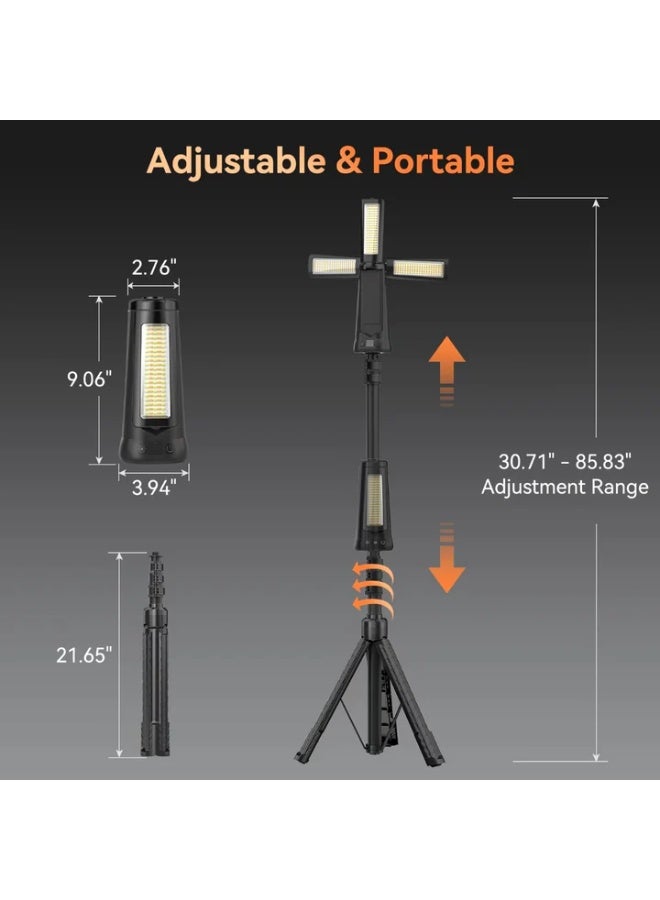 بلو فاير حامل إضاءة قابلة للشحن للرحلات 7 أقدام | إضاءة LED محمولة للعمل بقدرة 5500 لومين، قابلة للتعتيم مع 3 ألوان للضوء (6500K/4500K/3500K)، بطارية 15000mAh، فانوس طوارئ لاسلكي، مع حامل ثلاثي قابل للفصل للاستخدام الخارجي والعمل والطوارئ - Image 2