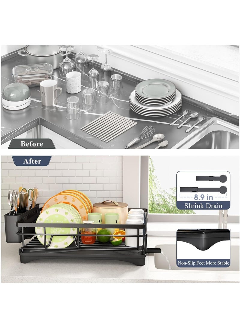 MostNow Dish Drying Rack, Stainless Steel Dish Rack for Kitchen Counter, Large-Capacity Dish Drainer with Cutlery Holder, Kitchen Organizer for Dishes, Spoons and Forks - Image 4