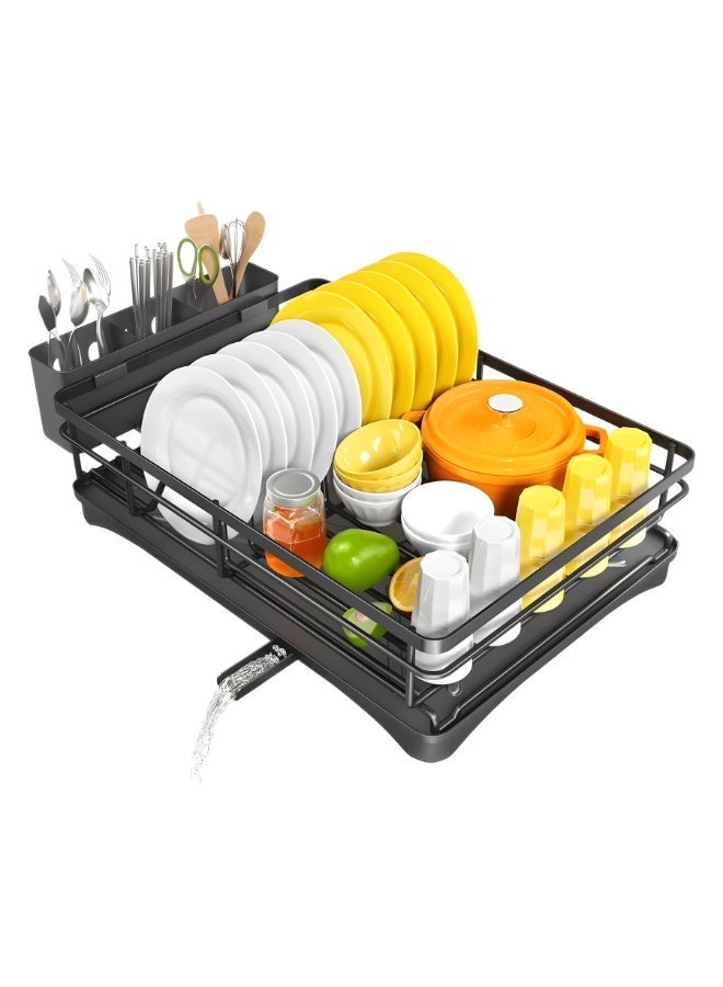 MostNow Dish Drying Rack, Stainless Steel Dish Rack for Kitchen Counter, Large-Capacity Dish Drainer with Cutlery Holder, Kitchen Organizer for Dishes, Spoons and Forks - Image 1