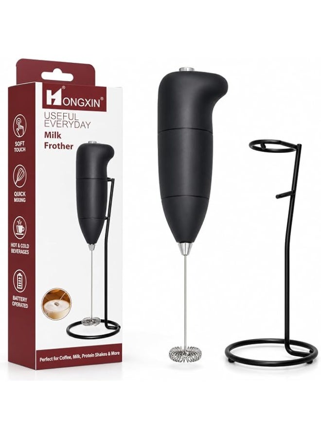 Handheld Electric Milk Frother with Stand | Battery Operated Foam Maker | Stainless Steel Whisk for Coffee, Cappuccino, Latte, Hot Chocolate, Matcha & Egg Beater | Black - Image 1