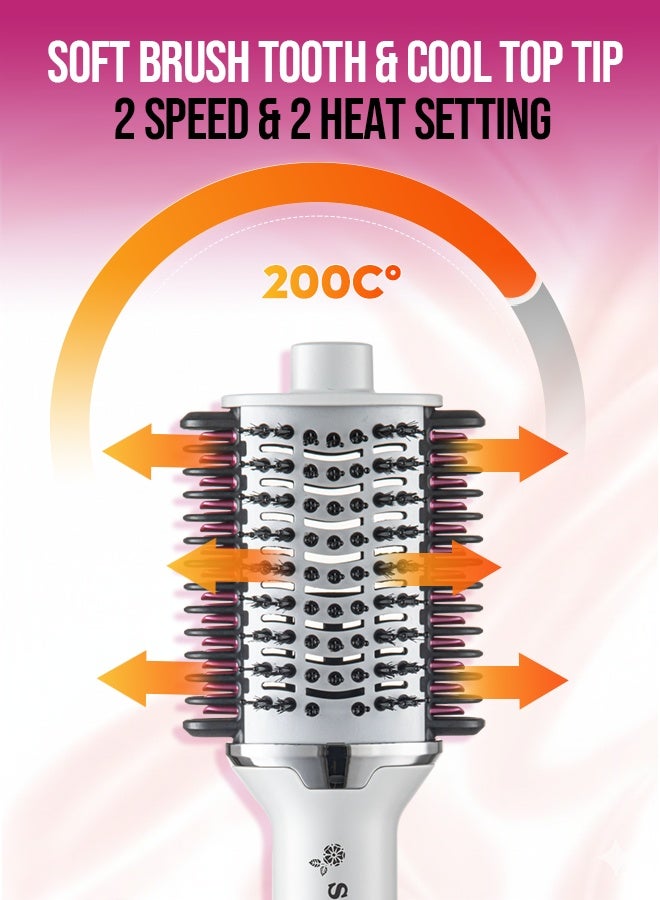 SONASHI 3-in-1 Hot Air Brush with Ceramic Oval Barrel| LED Straightener Indicator & PTC Fast-Heat Comb | 2 Heat & 2 Speed Settings | 1200W DC Motor | 360° Swivel Cord & Soft Brush Bristles for Smooth, Voluminous Styling | SHS-2094 White - Image 4