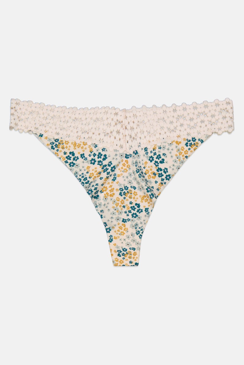 Etam Women Floral Print Tanga Panty, Light Beige - Image 1