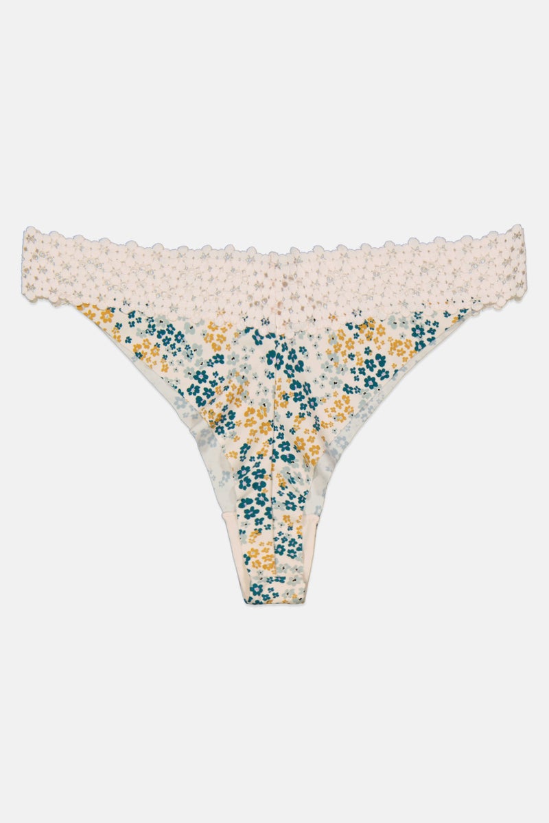 Etam Women Floral Print Tanga Panty, Light Beige - Image 2
