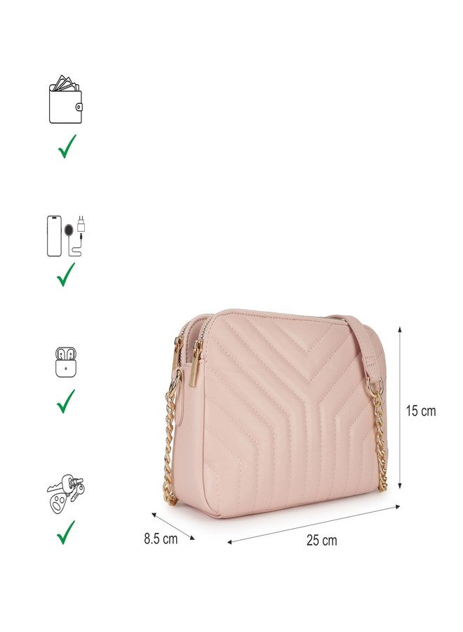 Fastrack Pastel Quilt Sling Bag for Women | Lightweight Quilted Crossbody with 3 Zippered Compartments, Detachable Strap and Soft-Tone Hardware | Stylish Everyday Sling for Casual Outings and College - Image 4