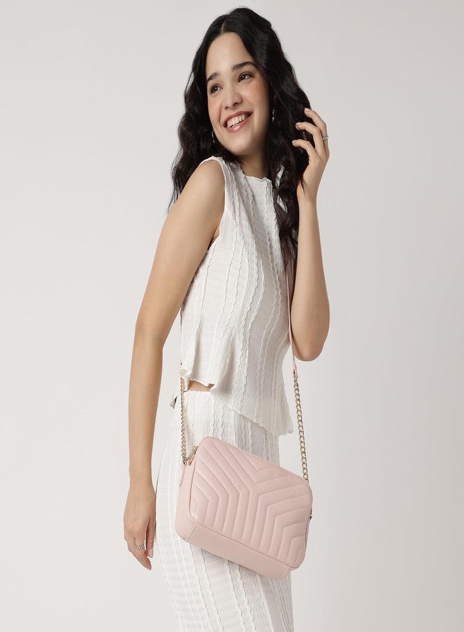 Fastrack Pastel Quilt Sling Bag for Women | Lightweight Quilted Crossbody with 3 Zippered Compartments, Detachable Strap and Soft-Tone Hardware | Stylish Everyday Sling for Casual Outings and College - Image 2