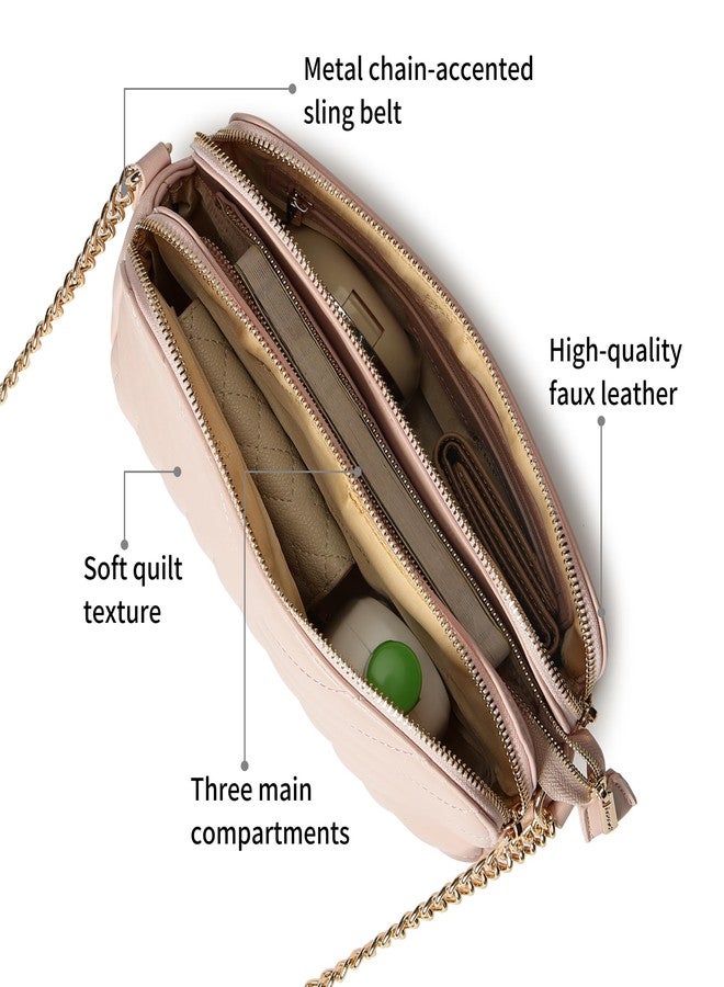 Fastrack Pastel Quilt Sling Bag for Women | Lightweight Quilted Crossbody with 3 Zippered Compartments, Detachable Strap and Soft-Tone Hardware | Stylish Everyday Sling for Casual Outings and College - Image 3