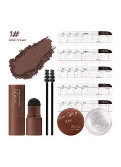 DEROL Brow Kit Eyebrow Stamp Stencil Kits Palette Pac Set,Eyebrow Powder+Styling Wax+20* Shape Stencils+2* Brushes,Color Contour,More Defines,Thicker,Easy To Colour, Long Lasting Waterproof 01#Dark Brown  - Image 2