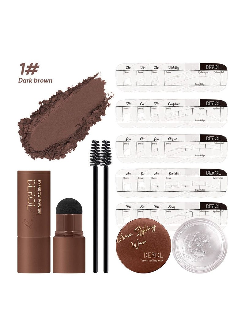 DEROL Brow Kit Eyebrow Stamp Stencil Kits Palette Pac Set,Eyebrow Powder+Styling Wax+20* Shape Stencils+2* Brushes,Color Contour,More Defines,Thicker,Easy To Colour, Long Lasting Waterproof 01#Dark Brown  - Image 2
