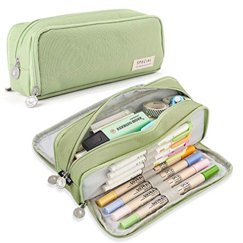 iSuperb Large Capacity Pencil Case 3 Compartment Pencil Pouch Special Pen Bag for School Teen Girl Boy Men Women Green