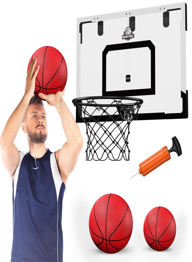 HYES 24" x 16" Large Basketball Hoop Indoor for Adults, Over The Door Basketball Hoop with Sturdy Backboard, Big Basketball Toys Gifts Ideas for Man Kids Teens Boys Girls, Black - Image 1