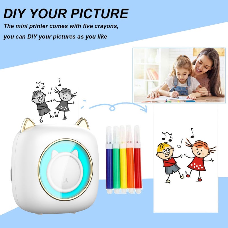 Mini Photo Printer: Portable Inkless Pocket Printer - 203DPI Clear Print Quality Wireless BT 4.0 Rechargeable 1200mAh Battery for Students Office Workers Home Travel - Image 4