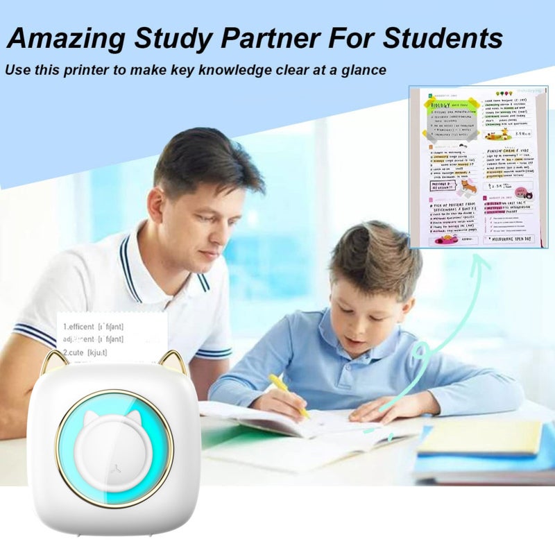 Mini Photo Printer: Portable Inkless Pocket Printer - 203DPI Clear Print Quality Wireless BT 4.0 Rechargeable 1200mAh Battery for Students Office Workers Home Travel - Image 3