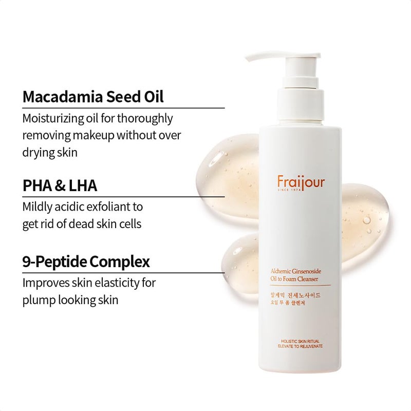 Fraijour Alchemic Ginsenoside Oil to Foam Cleanser â€“ Oil-to-Foam Facial Cleanser with Ginsenoside, PHA & LHA, Gently Removes Makeup & Impurities, Hydrating & Exfoliating, 7.41 oz. - Image 3