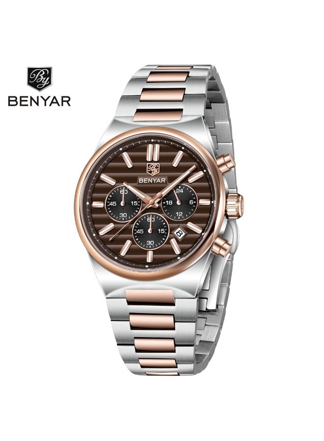 BENYAR Mens Watches Multifunction Chronograph Date Quartz Watch for Men Stainless Steel Band Wrist Watch Gift for Men Casual Business - Image 2