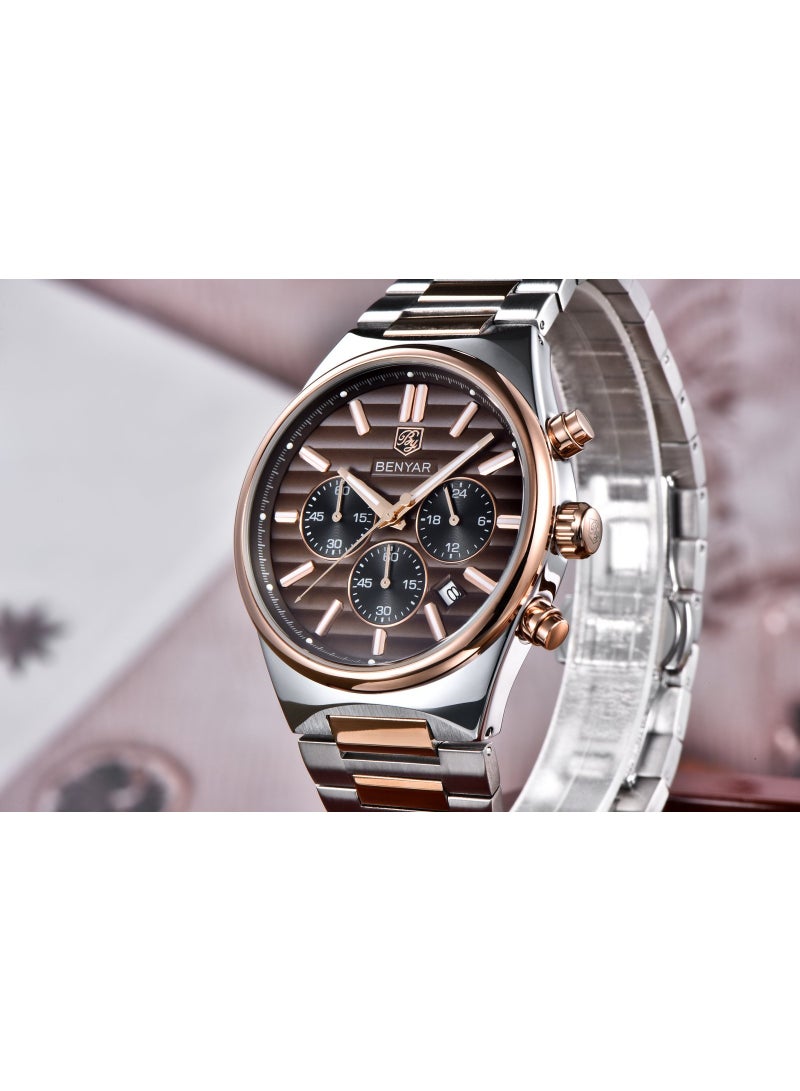 BENYAR Mens Watches Multifunction Chronograph Date Quartz Watch for Men Stainless Steel Band Wrist Watch Gift for Men Casual Business - Image 4
