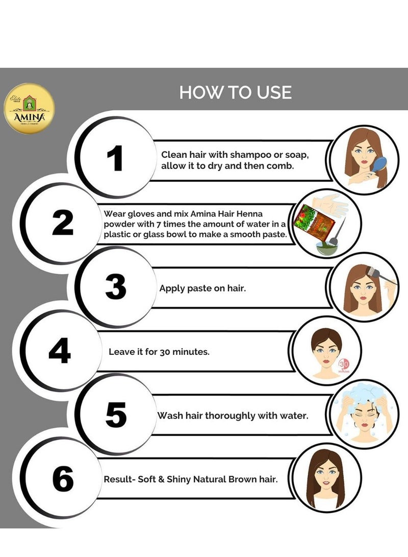 Amina Natural Black Henna Powder For Hair Color, Natural Black Hair, Herbal Conditioning Hair Dye for Silky & Shiny Soft Hair Colour for Men & Women (25 Gms x Pack Of 6) - Image 5