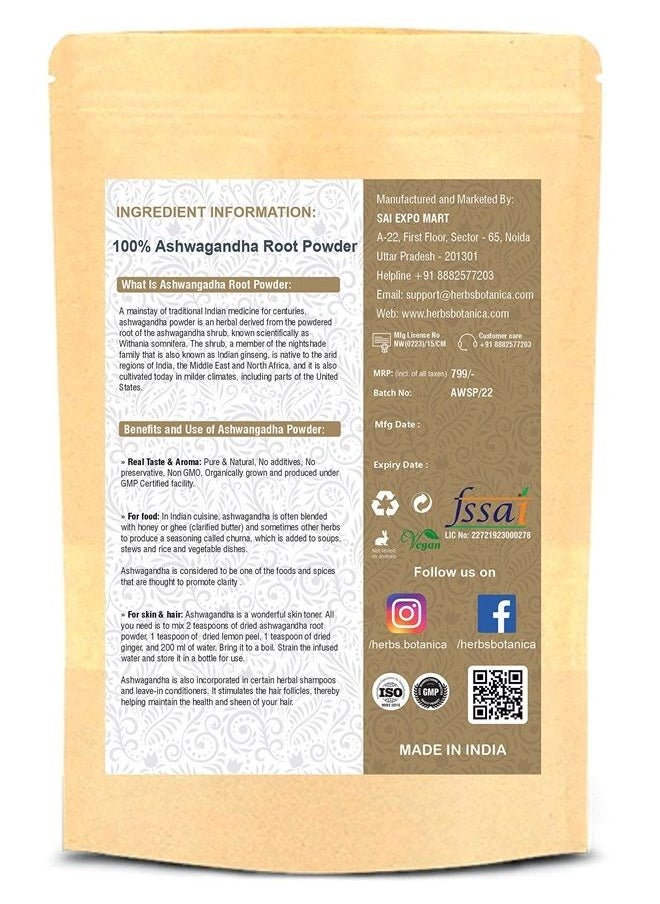 HERBS BOTANICA - Ashwagandha Powder Withania Somnifera Powder 5.3 oz | 150 GMS Ashwagandha Roots Powder Ayurvedic Herbal Supplement Support and Strength - Image 1