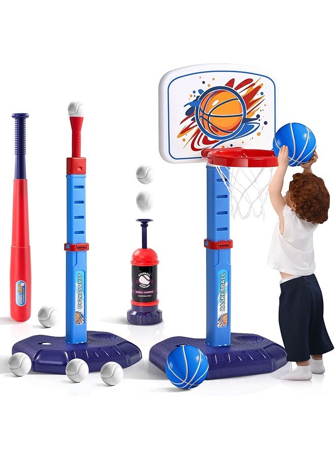 Garlo 4 in 1 Kids Basketball Hoop & Tball Set for Toddlers Indoor Outdoor Play Sports Activity Toys Game Center for kids Adjustable Basketball Hoop for Swimming Pool Toy for Boys Girls 1-8 years old  - Image 1