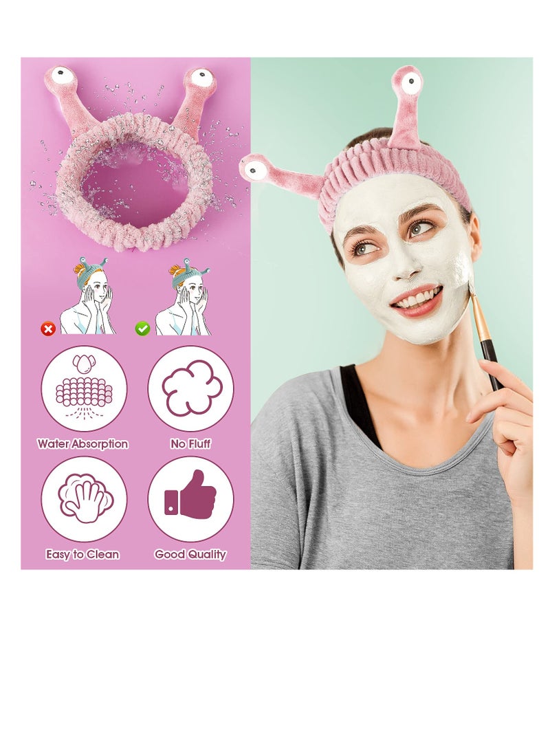 خاجول شريط راس لغسل الوجه، عصابات شعر لراحة اليد والحلزون والمنتجعات الصحية، عصابات راس للمكياج للنساء، عصابة راس مرنة من الصوف المرجاني لطيف، اكسسوارات شعر مبتكرة لغسل الوجه والاستحمام والرياضة(وردي) - Image 4