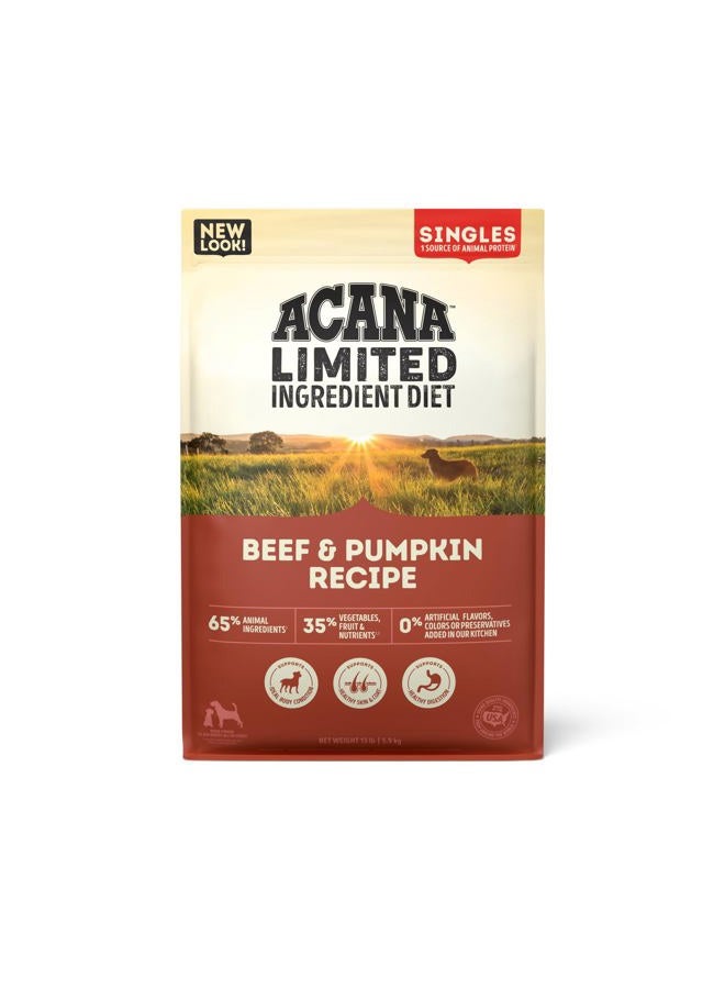 acana طعام جاف للكلاب بمكونات محدودة، وصفة لحم البقر والقرع، طعام جاف خالي من الحبوب، 13 رطل - Image 1