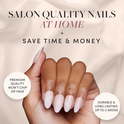 Glamnetic Press On Nails Snowdrift Opaque Gradient Ombre Snowflake Graphic Short Almond Fake Nails in a Matte Finish Salon Quality 15 Sizes 30 Nail Kit - Image 3