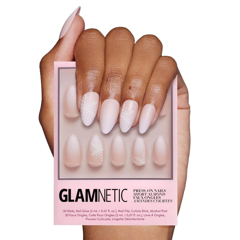 Glamnetic Press On Nails Snowdrift Opaque Gradient Ombre Snowflake Graphic Short Almond Fake Nails in a Matte Finish Salon Quality 15 Sizes 30 Nail Kit - Image 2