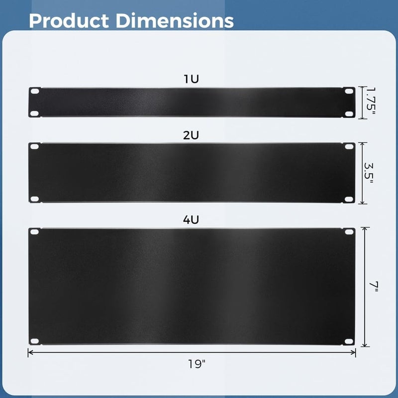 Mount Rack Spacers Panel Blank 3Pcs, Server 1U, 4U, 2U Filler Rack Mount Panel, Black Metal Matte Mount Panel for Rack Enclosure 19-Inch, Server Rack, Network Cabinet - Image 3