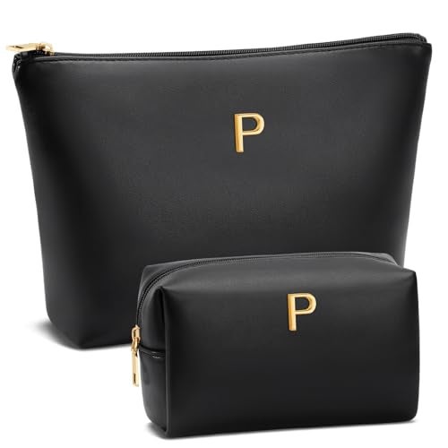 CLOUDWINGS Graduation Gifts Initial Makeup Bag for Women Personalized Gifts for Bridesmaid Teachers Friend Female College Cosmetic Travel Toiletry BagBlackP - Image 1