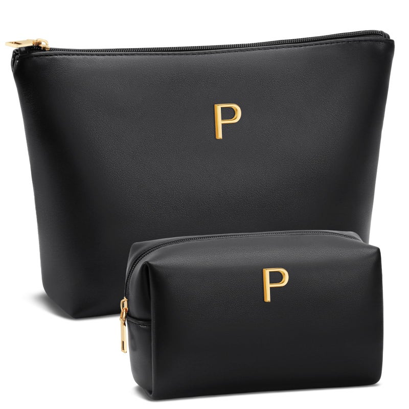 CLOUDWINGS Graduation Gifts Initial Makeup Bag for Women Personalized Gifts for Bridesmaid Teachers Friend Female College Cosmetic Travel Toiletry BagBlackP - Image 2
