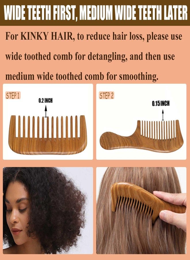 Moreinday Wide Tooth Wooden Comb for Women, Medium Wide Tooth Comb for Curly Hair - 2 Pack - Image 2