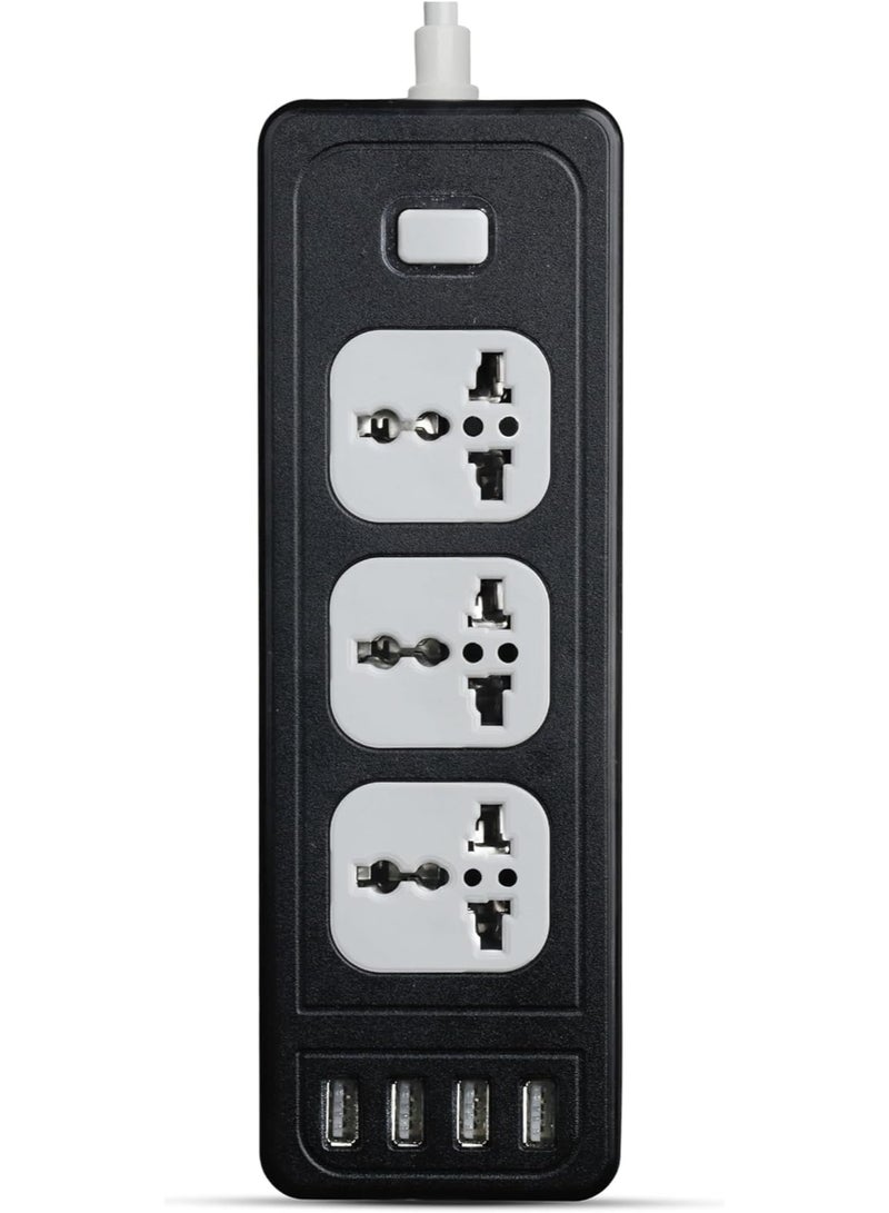 جي باور شريط طاقة للحماية من الحمل الزائد G-Power GP310 يحتوي على مقبس ذكي عالمي وأربعة منافذ USB مع سلك PVC بطول 2 متر 240 فولت كحد أقصى - أسود - Image 1