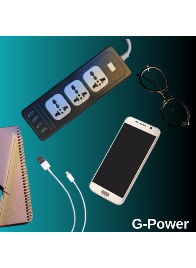 جي باور شريط طاقة للحماية من الحمل الزائد G-Power GP310 يحتوي على مقبس ذكي عالمي وأربعة منافذ USB مع سلك PVC بطول 2 متر 240 فولت كحد أقصى - أسود - Image 4