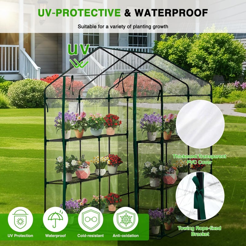 Yesker بيت زراعة يسكر 57.5"x57"x77" - بيت زراعة كبير داخلي/خارجي مع 8 رفوف غطاء PVC مقاوم للماء ونوافذ، مجموعة بيت زراعة محمولة لحديقة الشتاء في الفناء، شفاف - Image 4