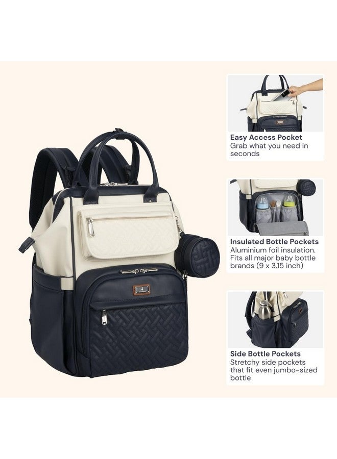 BabbleRoo Leather Diaper Bag Backpack, Multifunction Large Bags with Changing Pad & Stroller Straps Pacifier Case, Unisex Stylish Travel Back Pack Nappy for Moms Dads (Blueberry Cream) - Image 3