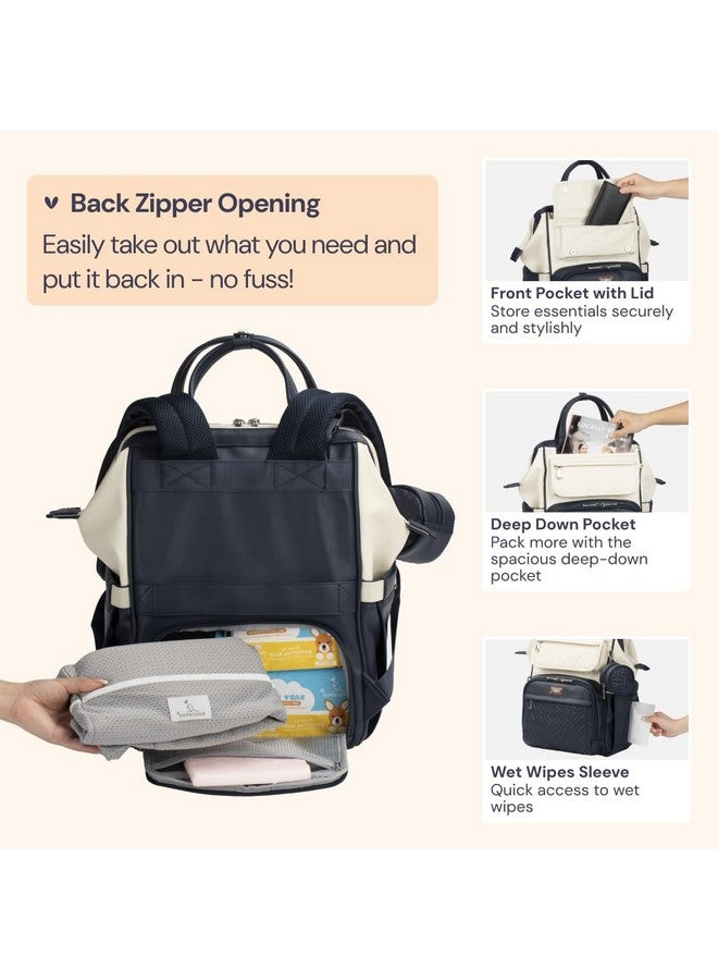 BabbleRoo Leather Diaper Bag Backpack, Multifunction Large Bags with Changing Pad & Stroller Straps Pacifier Case, Unisex Stylish Travel Back Pack Nappy for Moms Dads (Blueberry Cream) - Image 4