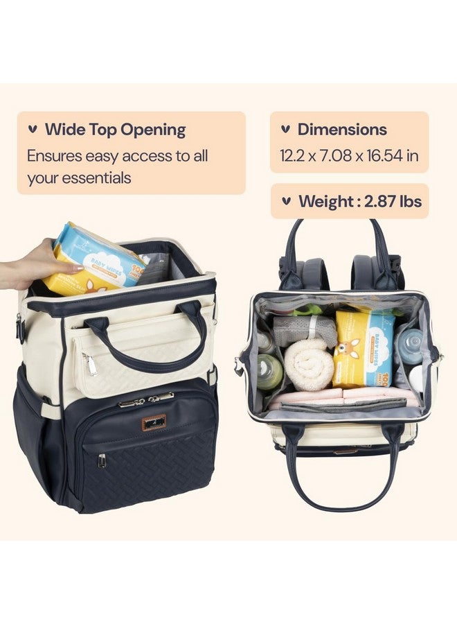 BabbleRoo Leather Diaper Bag Backpack, Multifunction Large Bags with Changing Pad & Stroller Straps Pacifier Case, Unisex Stylish Travel Back Pack Nappy for Moms Dads (Blueberry Cream) - Image 2