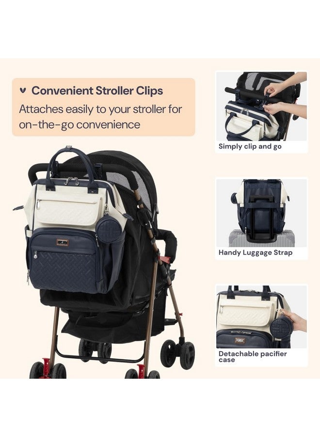 BabbleRoo Leather Diaper Bag Backpack, Multifunction Large Bags with Changing Pad & Stroller Straps Pacifier Case, Unisex Stylish Travel Back Pack Nappy for Moms Dads (Blueberry Cream) - Image 5
