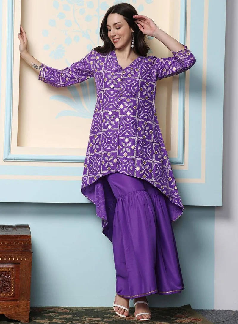 ISHIN  Women'S Purple Chiffon Self Design Full Length Palazzo Kurta Set for Women | Best Price UAE