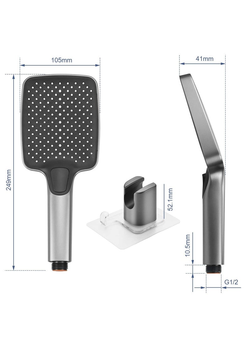SYOSI Square Shower Head u0026 Holder Set, Chrome Plated with 3 Spray Settings High Pressure and Water-saving Adhesive - Image 2