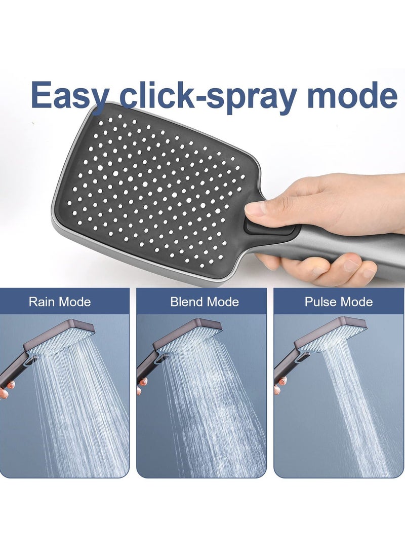 SYOSI Square Shower Head u0026 Holder Set, Chrome Plated with 3 Spray Settings High Pressure and Water-saving Adhesive - Image 3