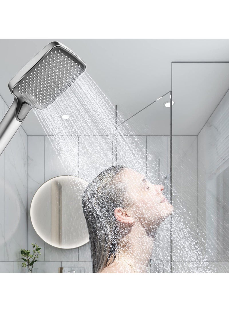SYOSI Square Shower Head u0026 Holder Set, Chrome Plated with 3 Spray Settings High Pressure and Water-saving Adhesive - Image 4